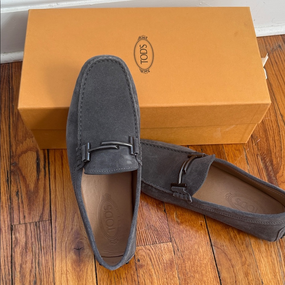 TOD'S Men's Suede Bit Loafers in Charcoal Gray